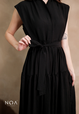 YONA Crinkle Tiered Maxi Dress with Belt