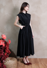 YONA Crinkle Tiered Maxi Dress with Belt