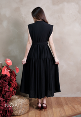 YONA Crinkle Tiered Maxi Dress with Belt