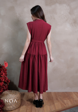 YONA Crinkle Tiered Maxi Dress with Belt