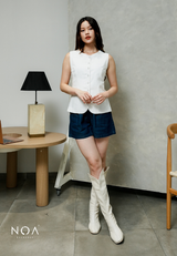 JINZU Denim & Cotton Button Sleeveless Blouse