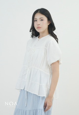 NATSUKA Linen Short Balloon Sleeve Blouse