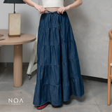 JINZU Denim & Cotton Tiered Maxi Skirt