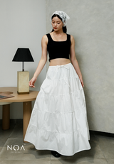 JINZU Denim & Cotton Tiered Maxi Skirt
