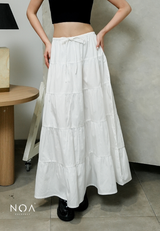 JINZU Denim & Cotton Tiered Maxi Skirt
