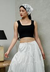 JINZU Denim & Cotton Tiered Maxi Skirt