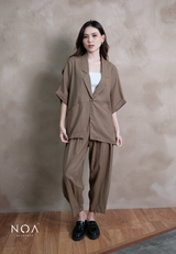 ICHIKA Linen Batwing Short Sleeve Blazer