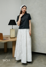 JINZU Denim & Cotton Tiered Maxi Skirt