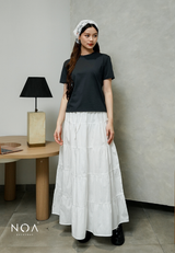 JINZU Denim & Cotton Tiered Maxi Skirt