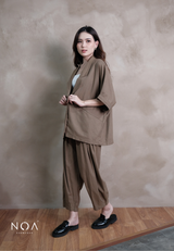 ICHIKA Linen Batwing Short Sleeve Blazer