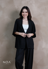 ICHIKA Linen Batwing Short Sleeve Blazer