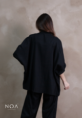 ICHIKA Linen Batwing Short Sleeve Blazer