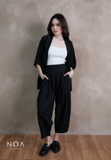 ICHIKA Linen Batwing Short Sleeve Blazer