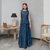 JINZU Denim & Cotton Button Sleeveless Blouse