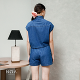 JINZU Denim Drawstring Sleveeless Shirt