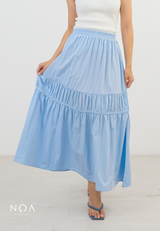 RIKA Nylon Tiered Pleated Maxi Skirt with Inner