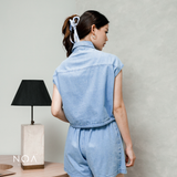 JINZU Denim Drawstring Sleveeless Shirt