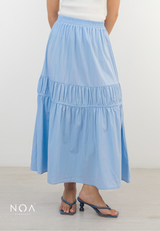 RIKA Nylon Tiered Pleated Maxi Skirt with Inner