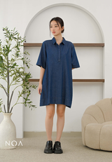 JINZU Denim Short Sleeve Mini Shirt Dress