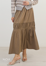 RIKA Nylon Tiered Pleated Maxi Skirt with Inner