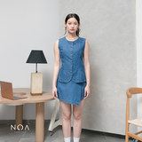 JINZU Denim & Cotton Button Sleeveless Blouse