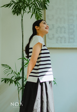 RYO Knitted Stripe V Neckline Sleeveless Blouse - White