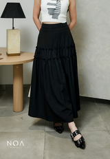 AMANE Nylon Ruffle Maxi Skirt