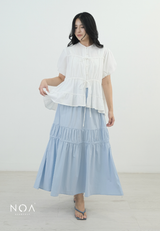 RIKA Nylon Tiered Pleated Maxi Skirt with Inner