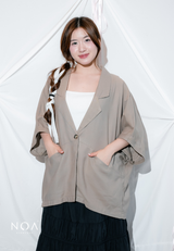 ICHIKA Linen Batwing Short Sleeve Blazer