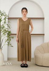 ICHIKA Linen Sleeveless Maxi Dress with Belt