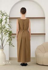 ICHIKA Linen Sleeveless Maxi Dress with Belt