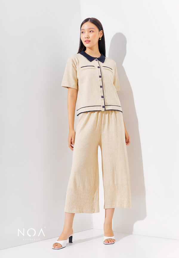 YASUKO Polo Buttoned Knitted Blouse - Cream