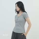 SORAI Rib Henley Short Sleeve Tee