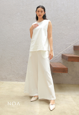 NAGISA Wide Leg Linen Pants - White