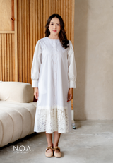 NOA X DHATU AKARI Puffsleeve Midi Dress with Lace