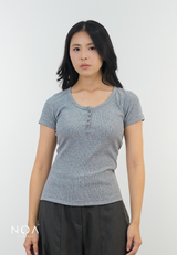 SORAI Rib Henley Short Sleeve Tee