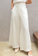 NAGISA Wide Leg Linen Pants - White