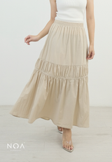 RIKA Nylon Tiered Pleated Maxi Skirt with Inner