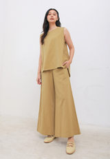 NAGISA Wide Leg Linen Pants - Light Brown