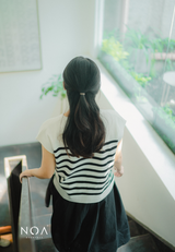 RYO Knitted Stripe V Neckline Sleeveless Blouse - White