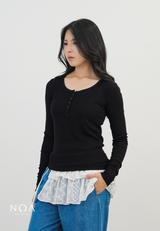 MIORI Rib Henley Long Sleeve Tee