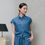 JINZU Denim Drawstring Sleveeless Shirt