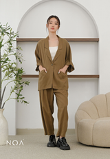 ICHIKA Linen Batwing Short Sleeve Blazer