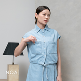 JINZU Denim Drawstring Sleveeless Shirt