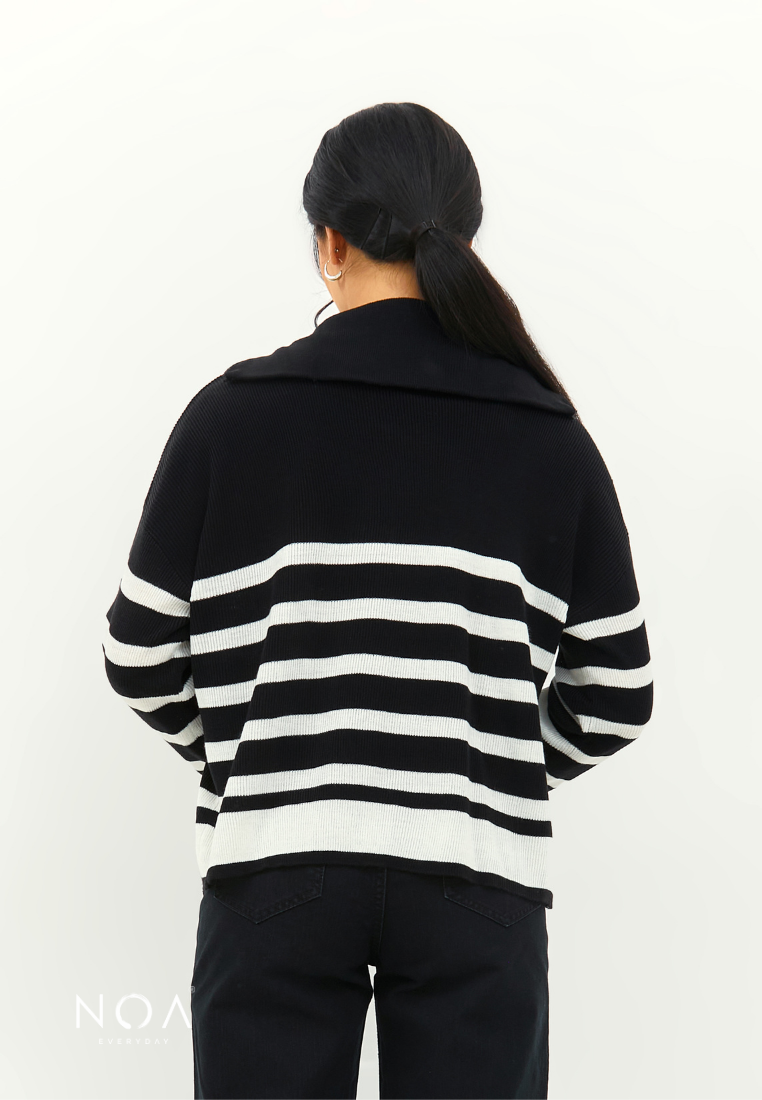 RIKUNI Striped Knitted Cardigan - Black