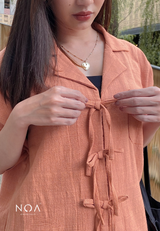 YUMI Bow Tie Shirt - Light Brown