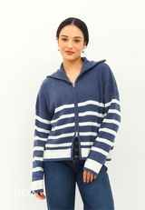 RIKUNI Striped Knitted Cardigan - Denim