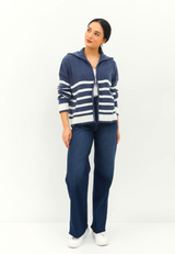 RIKUNI Striped Knitted Cardigan - Denim