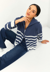 RIKUNI Striped Knitted Cardigan - Denim