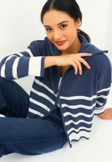 RIKUNI Striped Knitted Cardigan - Denim
